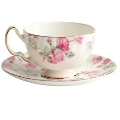 Feast u0026 Flair Küche & Esszimmer-Teetassen-Set aus Bone China mit Blumenmuster – Teetasse und Snackteller für den Einsatz im Büro