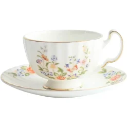 Feast u0026 Flair Küche & Esszimmer-Teetassen-Set aus Bone China mit Blumenmuster – Teetasse und Snackteller für den Einsatz im Büro