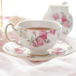 Feast u0026 Flair Küche & Esszimmer-Teetassen-Set aus Bone China mit Blumenmuster – Teetasse und Snackteller für den Einsatz im Büro