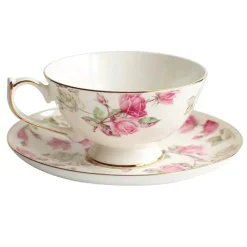 Feast u0026 Flair Küche & Esszimmer-Teetassen-Set aus Bone China mit Blumenmuster – Teetasse und Snackteller für den Einsatz im Büro