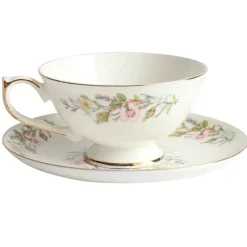 Feast u0026 Flair Küche & Esszimmer-Teetassen-Set aus Bone China mit Blumenmuster – Teetasse und Snackteller für den Einsatz im Büro