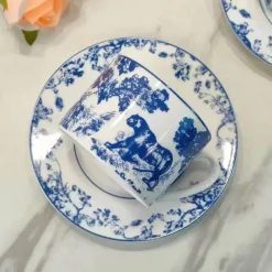 Elegance at the Table Küche & Esszimmer-Teetassen-Set mit Dschungeltieren – Löwe-Tiger-Nachmittagstee-Kaffeetasse mit Untertasse