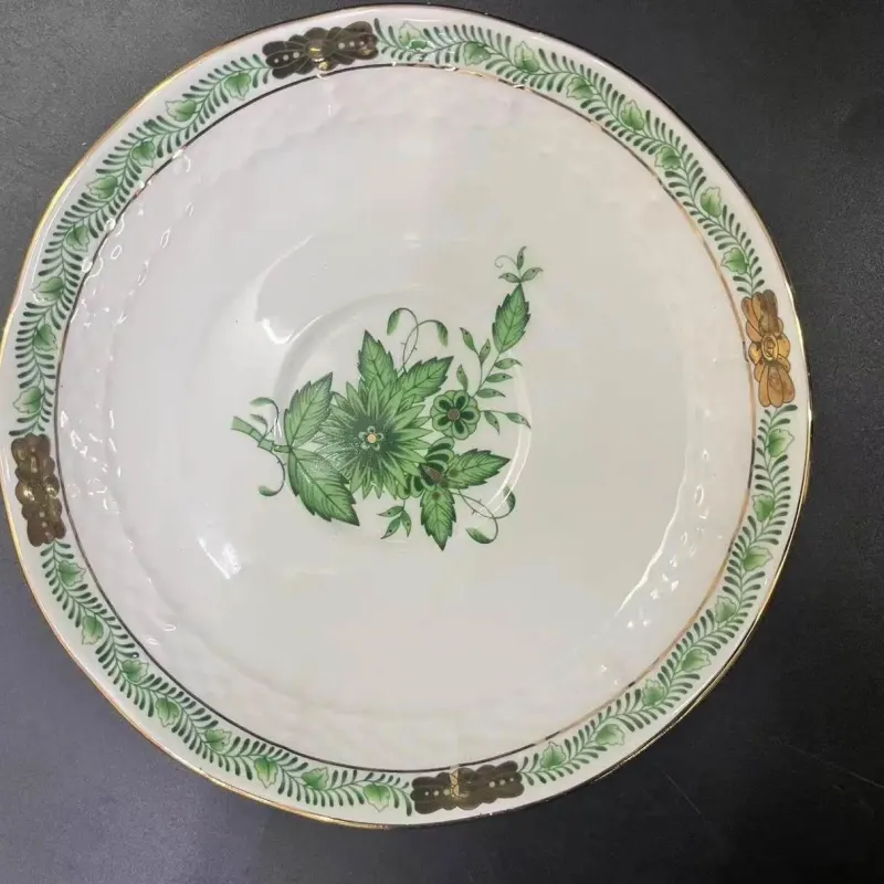 Elegance at the Table Küche & Esszimmer-Teetassen-Set mit grünem Pflanzenmuster – Keramik mit Löffelteller für den Nachmittagstee