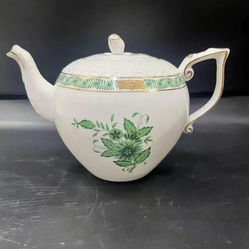 Elegance at the Table Küche & Esszimmer-Teetassen-Set mit grünem Pflanzenmuster – Keramik mit Löffelteller für den Nachmittagstee