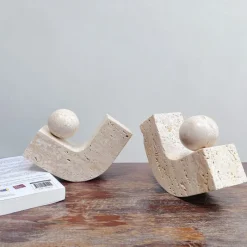 Tom Wohndeko-Teravon Balance Ball Stone Accent – Natural Travertine Décor