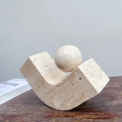 Tom Wohndeko-Teravon Balance Ball Stone Accent – Natural Travertine Décor