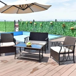 Nomad Gear Camping Im Freien|Outdoor & Garten-Terrassen-Sitzgruppen-Set für den Außenbereich – 4-teilige Gartenmöbel mit Kissen