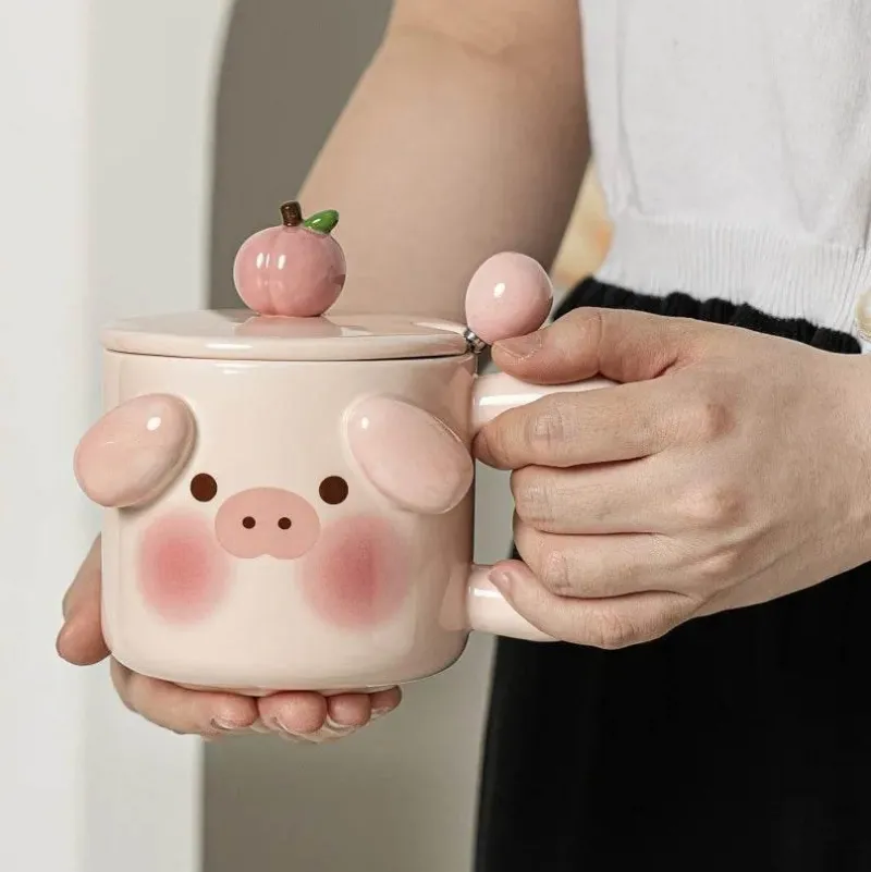 Plates u0026 More Küche & Esszimmer-Tierbecher-Set – Schwein und Hund mit Deckel, Löffel und Untertasse für Kaffee