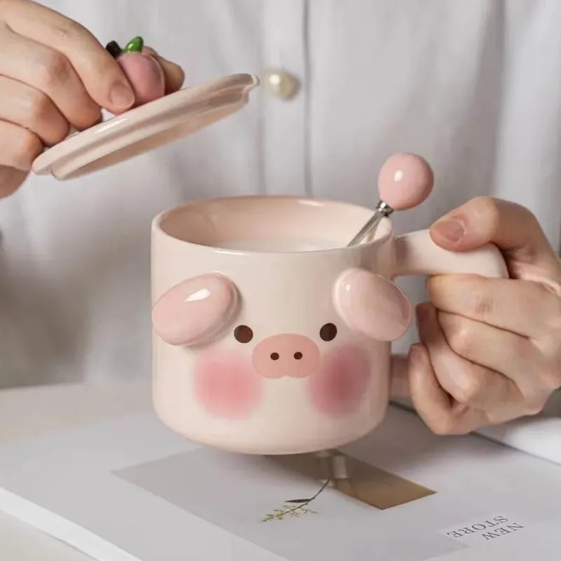 Plates u0026 More Küche & Esszimmer-Tierbecher-Set – Schwein und Hund mit Deckel, Löffel und Untertasse für Kaffee