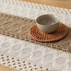 Fine Table Threads Küche & Esszimmer-Tischläufer aus Leinen – Elegante Wohndekoration mit Quasten