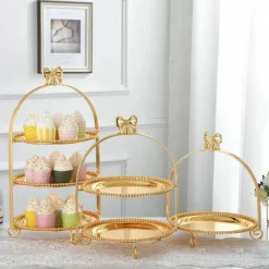 Elegance at the Table Küche & Esszimmer-Tortenständer mit Perlen und Schleife – Elegante Dessert-Ausstellung