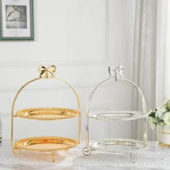 Elegance at the Table Küche & Esszimmer-Tortenständer mit Perlen und Schleife – Elegante Dessert-Ausstellung