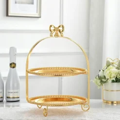 Elegance at the Table Küche & Esszimmer-Tortenständer mit Perlen und Schleife – Elegante Dessert-Ausstellung