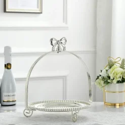 Elegance at the Table Küche & Esszimmer-Tortenständer mit Perlen und Schleife – Elegante Dessert-Ausstellung