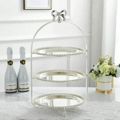Elegance at the Table Küche & Esszimmer-Tortenständer mit Perlen und Schleife – Elegante Dessert-Ausstellung