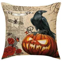 Pillow Haven Bettzeug-Totenkopf Kürbis Kissenbezüge – Halloween Leinen Dekokissen