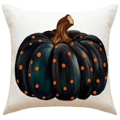 Pillow Haven Bettzeug-Totenkopf Kürbis Kissenbezüge – Halloween Leinen Dekokissen