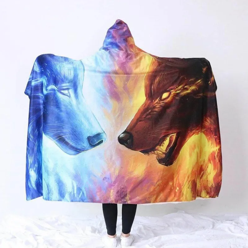 Cozy Haven Bettzeug-Tragbare Kapuzendecke mit Eis und Feuer in 3D