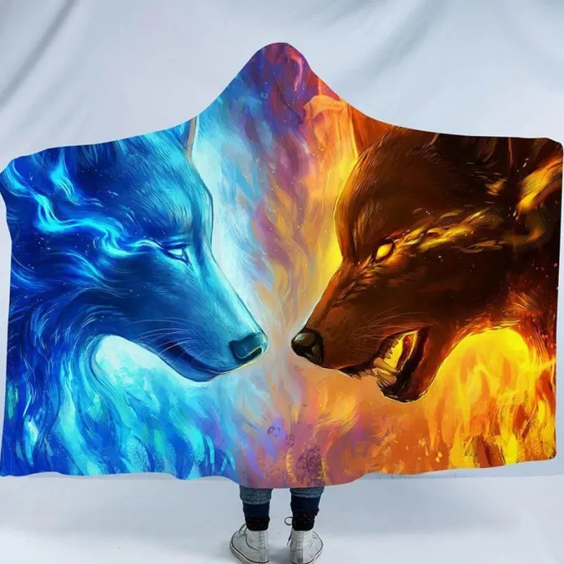 Cozy Haven Bettzeug-Tragbare Kapuzendecke mit Eis und Feuer in 3D