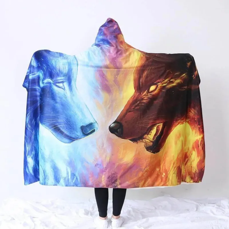 Cozy Haven Bettzeug-Tragbare Kapuzendecke mit Eis und Feuer in 3D