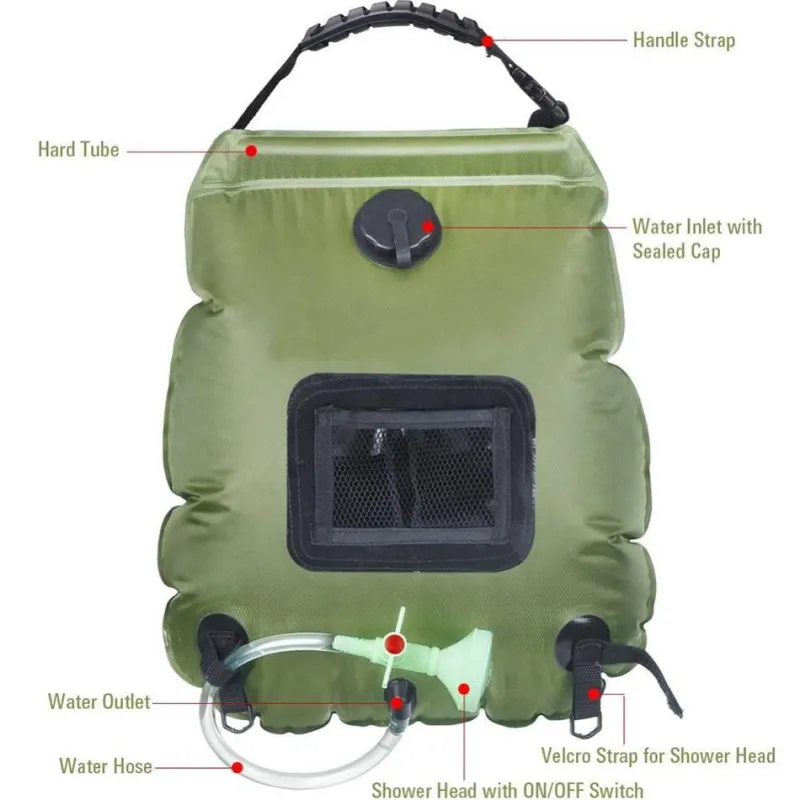 Gear Up u0026 Go Camping-Werkzeuge|Outdoor-Artikel-Tragbare Solar-Duschtasche – Beheizte Campingausrüstung