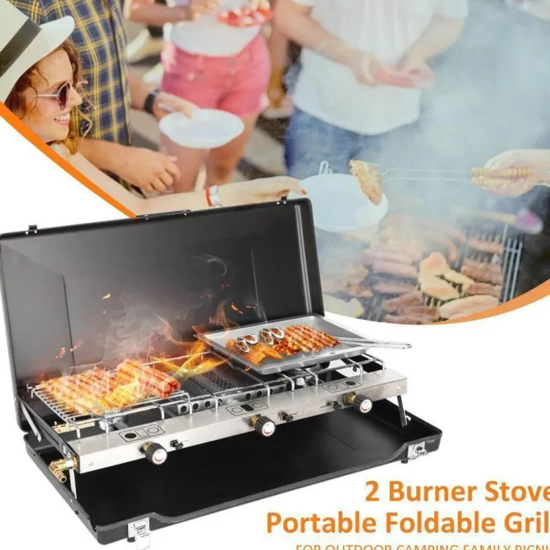 Adventure Basecamp Camping Im Freien|Küche & Esszimmer-Tragbarer 2-Brenner-Grill – Kompakte Kochlösung für draußen