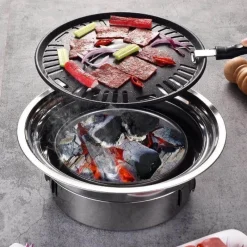 Adventure Basecamp Camping Im Freien|Outdoor-Artikel-Tragbarer Edelstahl-Holzkohlegrill – Campinggrill im koreanischen Stil