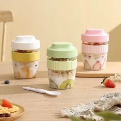 Tom Küche & Esszimmer-Tragbarer Frühstücksbecher mit Löffel – Vorratsbehälter für Lebensmittel für Studenten und Picknicks