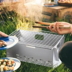 The Outdoor Vault Camping-Werkzeuge|Heimwerkzeuge-Tragbarer Mini-Klappgrill aus Edelstahl – Kompakter Camping-Grill
