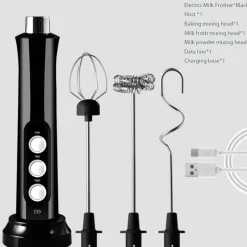 The Culinary Kit Küche & Esszimmer-Tragbarer wiederaufladbarer Milchaufschäumer – 3-in-1-Schaummacher