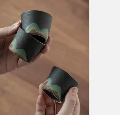 The Cozy Mug Küche & Esszimmer-Tragbares Bergteekanne-Set – Reise-Keramikteekanne mit 3 Tassen