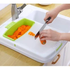 The Culinary Kit Küche & Esszimmer-Tragbares Gemüseschneidebrett mit Abtropffläche