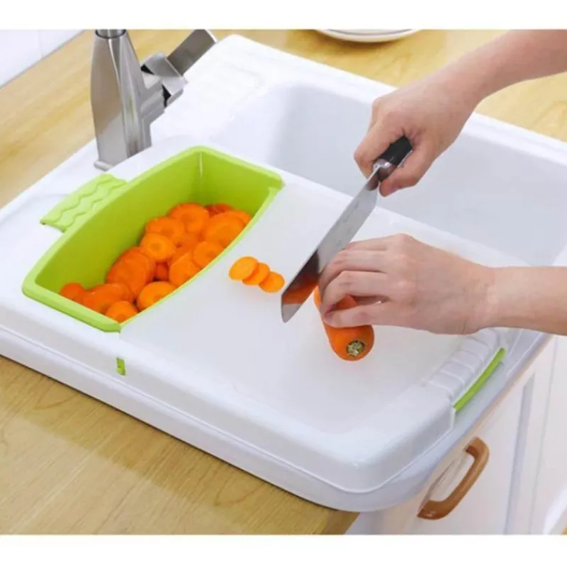 The Culinary Kit Küche & Esszimmer-Tragbares Gemüseschneidebrett mit Abtropffläche