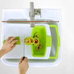 The Culinary Kit Küche & Esszimmer-Tragbares Gemüseschneidebrett mit Abtropffläche