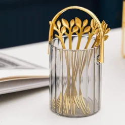 Space Savvy Küche & Esszimmer-Tragbares Vorratsglas für Dessertgabeln und -löffel – Küchenorganizer aus Glas