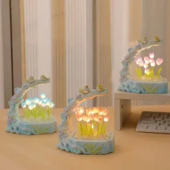 Bright Accents Beleuchtung-Tulpen-Nachtlicht – Lampe mit Blumen- und Vogel-Design