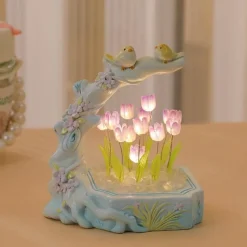 Bright Accents Beleuchtung-Tulpen-Nachtlicht – Lampe mit Blumen- und Vogel-Design