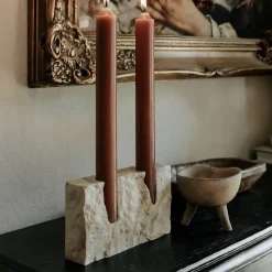 Scented Serenity Wohndeko-Twin Travertin Kerzenhalter - Elegante Wohndekoration