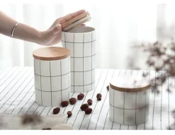 The Decor Haven Küche & Esszimmer-Umweltfreundlicher Lebensmittelbehälter aus Keramik mit Bambusdeckel – Aufbewahrungslösung für die Küche