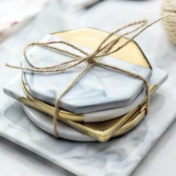 The Decor Haven Küche & Esszimmer-Untersetzer mit Marmorstreifen – Luxuriöses Trinkgeschirr aus Keramik