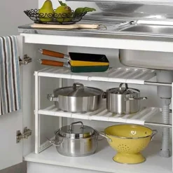 The Decor Haven Küche & Esszimmer-Untertisch-Organizer-Regal – verstellbare, platzsparende Aufbewahrungslösung