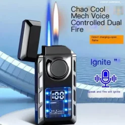 Cozy Living Camping Im Freien|Outdoor & Garten-USB-Feuerzeug mit Doppelflamme – Buntes, wiederaufladbares, sprachgesteuertes Feuerzeug