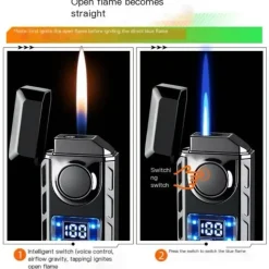 Cozy Living Camping Im Freien|Outdoor & Garten-USB-Feuerzeug mit Doppelflamme – Buntes, wiederaufladbares, sprachgesteuertes Feuerzeug