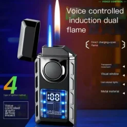 Cozy Living Camping Im Freien|Outdoor & Garten-USB-Feuerzeug mit Doppelflamme – Buntes, wiederaufladbares, sprachgesteuertes Feuerzeug