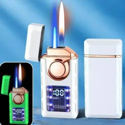 Cozy Living Camping Im Freien|Outdoor & Garten-USB-Feuerzeug mit Doppelflamme – Buntes, wiederaufladbares, sprachgesteuertes Feuerzeug