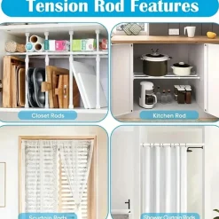 Space Savvy Aufbewahrung Und Organisation-Verstellbare Gardinenstange für die Küche, ohne Bohren, mit Zugfeder, 101,6–190,5 cm