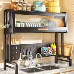 Space Savvy Küche & Esszimmer-Verstellbarer Abtropfständer aus Edelstahl – eleganter Küchen-Organizer