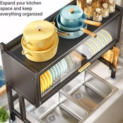 Space Savvy Küche & Esszimmer-Verstellbarer Abtropfständer aus Edelstahl – eleganter Küchen-Organizer