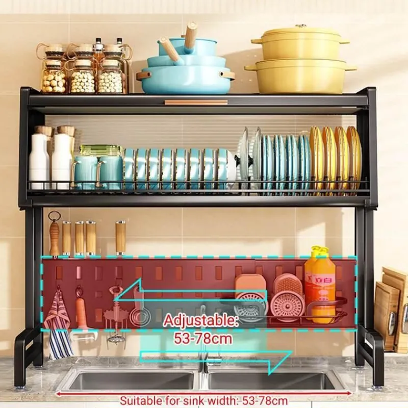 Space Savvy Küche & Esszimmer-Verstellbarer Abtropfständer aus Edelstahl – eleganter Küchen-Organizer