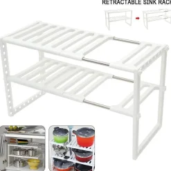 Space Savvy Küche & Esszimmer-Verstellbarer doppellagiger Geschirrständer - Küchenorganizer